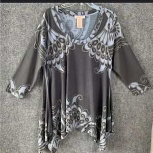 PHILOSOPHY Long Line Tunic Women L
Stretchy Slinky Shark Bite Hem 3/4
Sleeve EUC